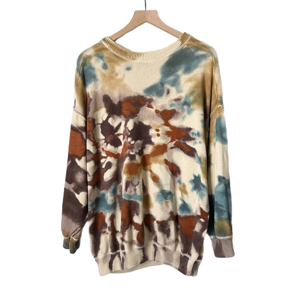 Natural Life Taylor Oversized Cotton Sweater Sunset Tie Dye Crewneck Size S/M